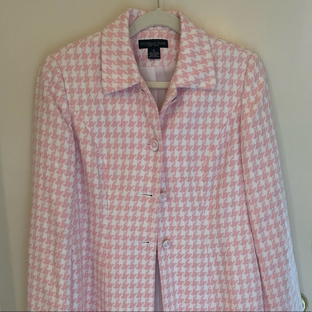 Donna Rae Size 6 Houndstooth Pink Long Jacket